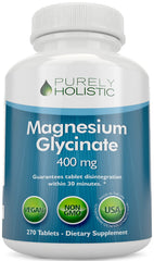 Front view of Magnesium Glycinate 400mg 270-tablet bottle