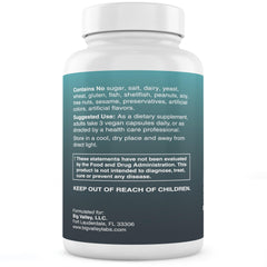 Close-up of label showing 90 capsules and vegan/non-GMO/gluten-free