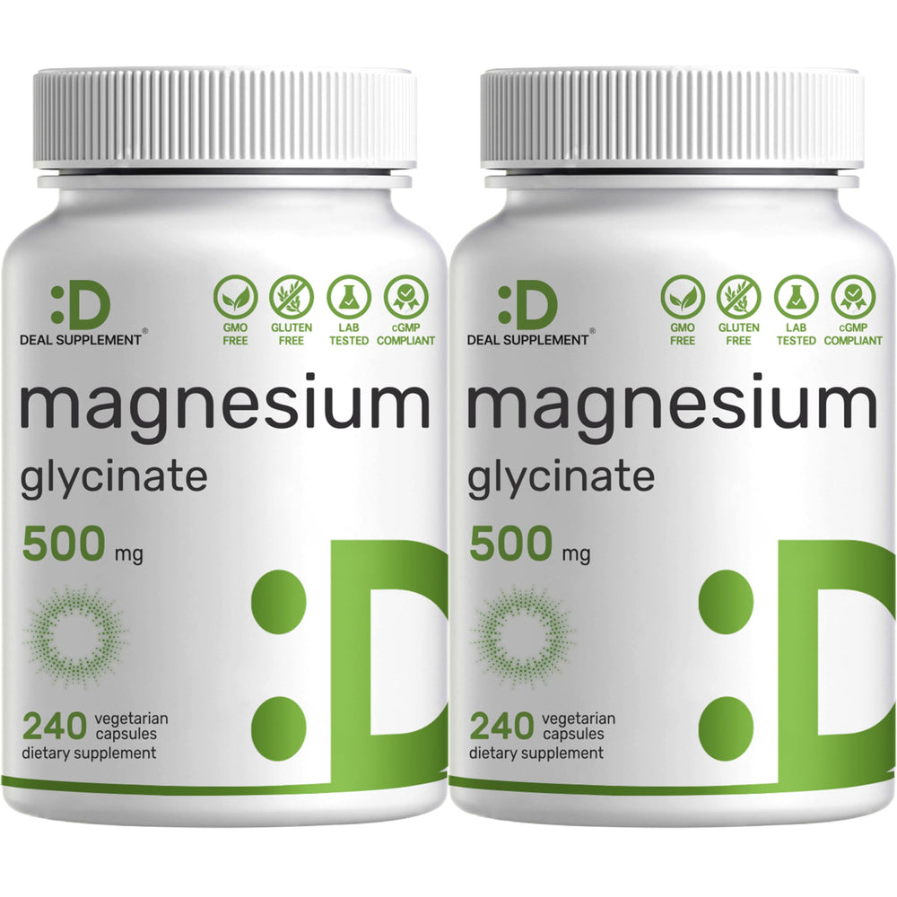 Two-pack magnesium glycinate 500mg front packaging