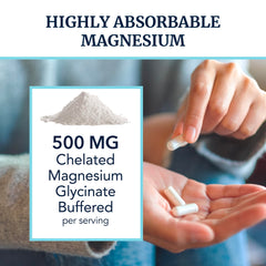 Front view of Nobi Magnesium Glycinate 500mg bottle