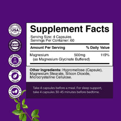 Close-up of magnesium glycinate 500mg capsules
