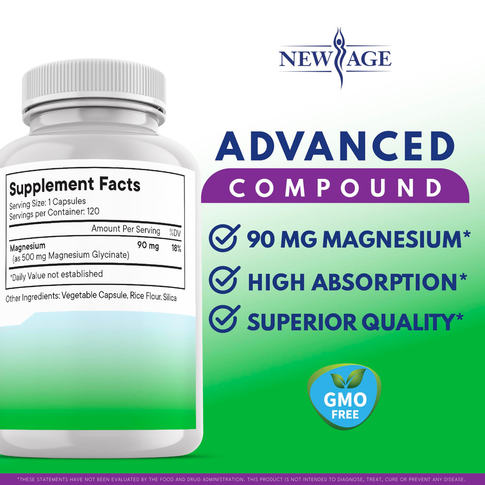 Close-up view of Magnesium Glycinate 500mg capsules