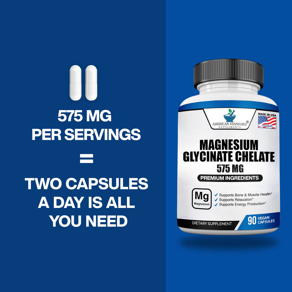 Front view of Magnesium Glycinate bottle and packaging