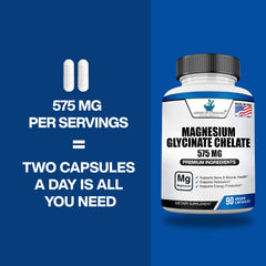 Front view of Magnesium Glycinate bottle and packaging