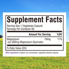 Close-up of 70mg elemental magnesium per capsule