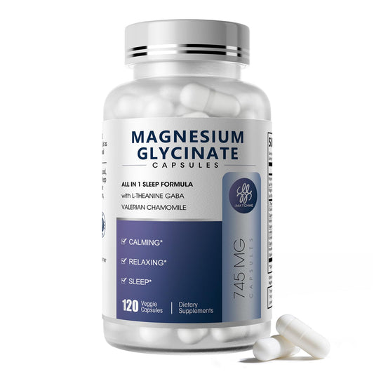 Bottle of iMATCHME Magnesium Glycinate 850mg with L-Theanine, Chamomile and GABA (120 count)