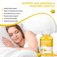 Mango pineapple flavored magnesium glycinate gummies on white background