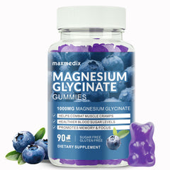 Front bottle of Magnesium Glycinate Gummies 1000mg blueberry flavor