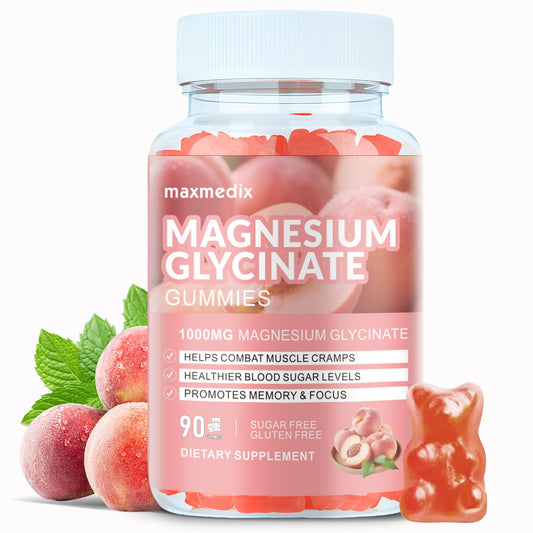 Bottle of Magnesium Glycinate Gummies 1000mg Peach flavor