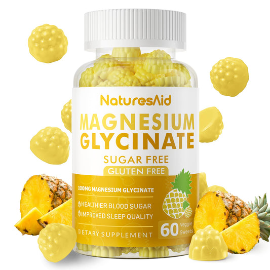 Front view of Magnesium Glycinate Gummies 1000mg pineapple flavor bottle