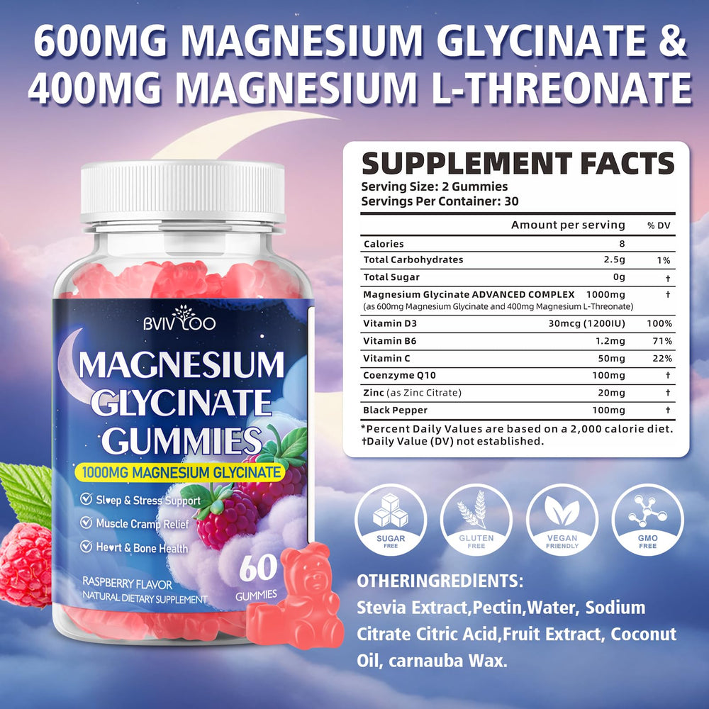 Close-up of ingredients: magnesium glycinate, D3, B6, and CoQ10