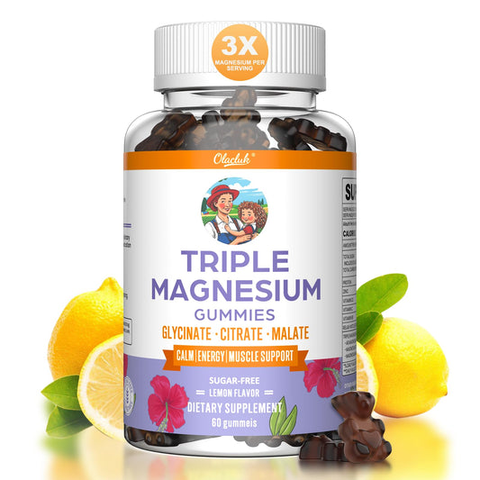 Front view of Magnesium Glycinate Gummies 200mg lemon flavor bottle (60 count)