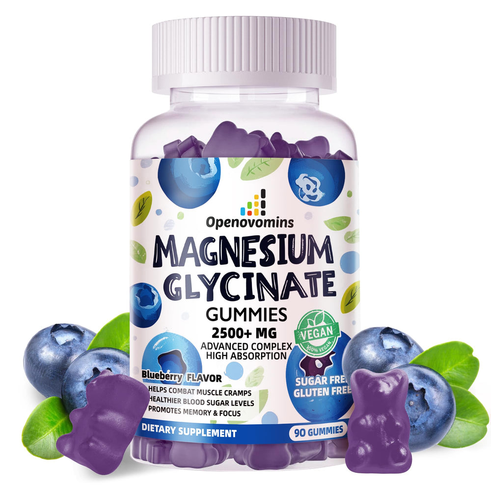 Magnesium Glycinate Gummies 2500mg bottle with blueberry flavor