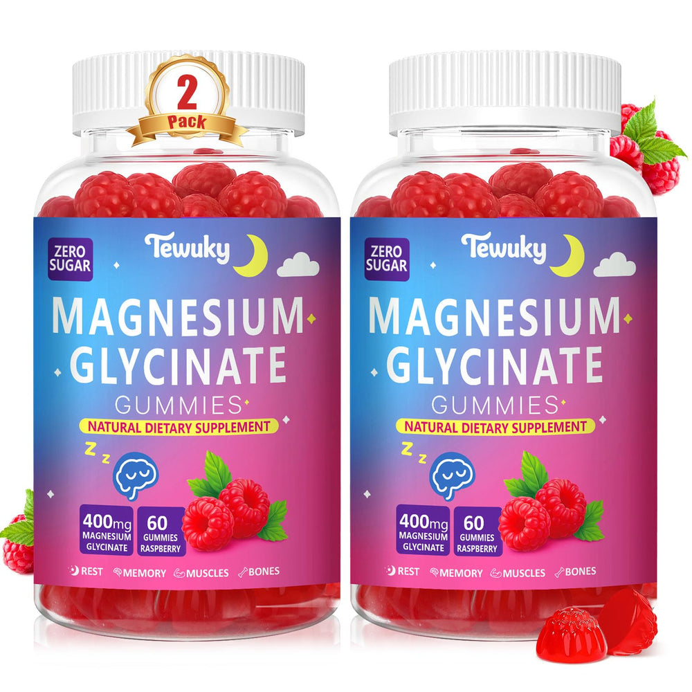 Front view of Magnesium Glycinate Gummies Raspberry bottle