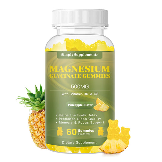 Front view of Magnesium Glycinate Gummies bottle (60 pineapple gummies)