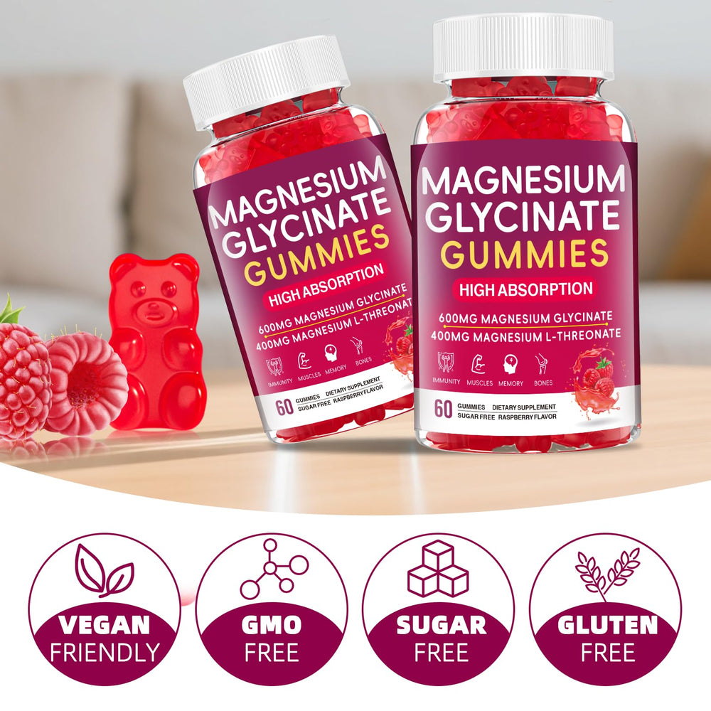Sugar-free label on Magnesium Glycinate Gummies 600mg bottle