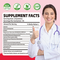 Supplement facts panel showing 1000mg magnesium glycinate per gummy