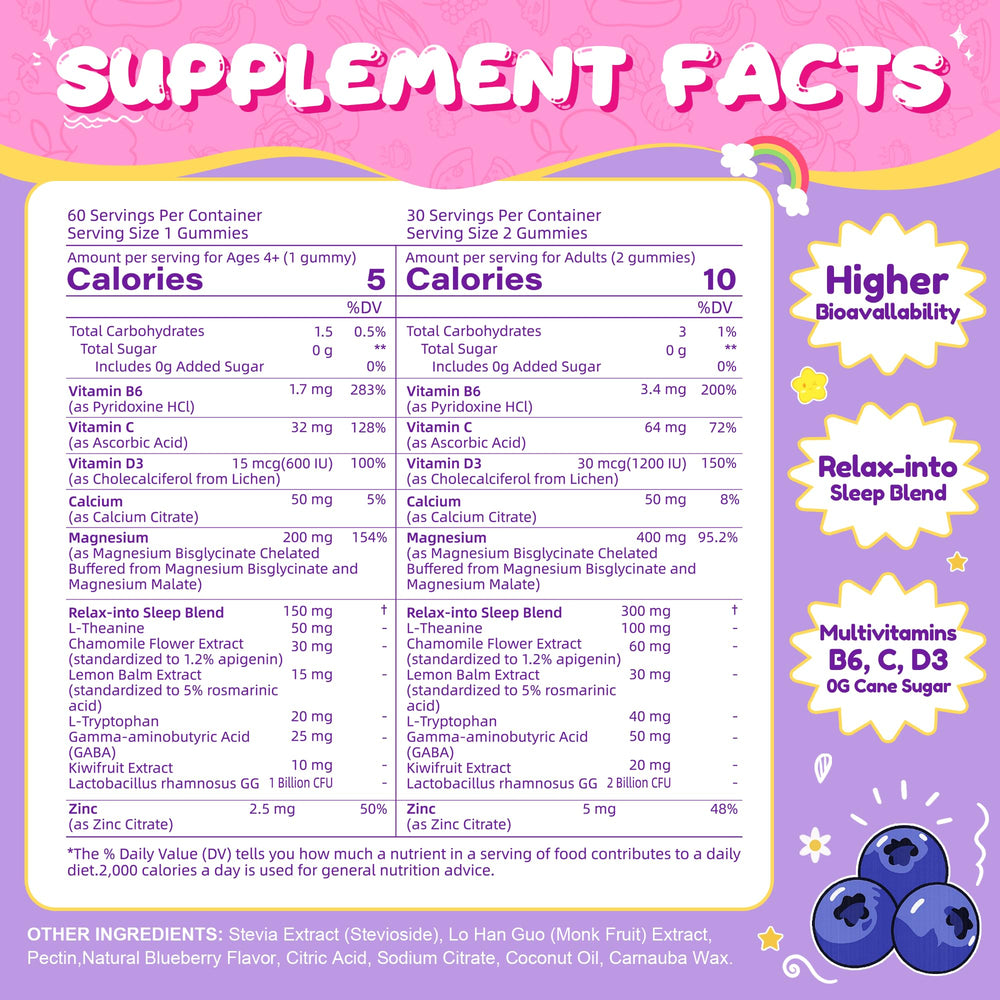 Blueberry flavor gummies for adults and children 4+