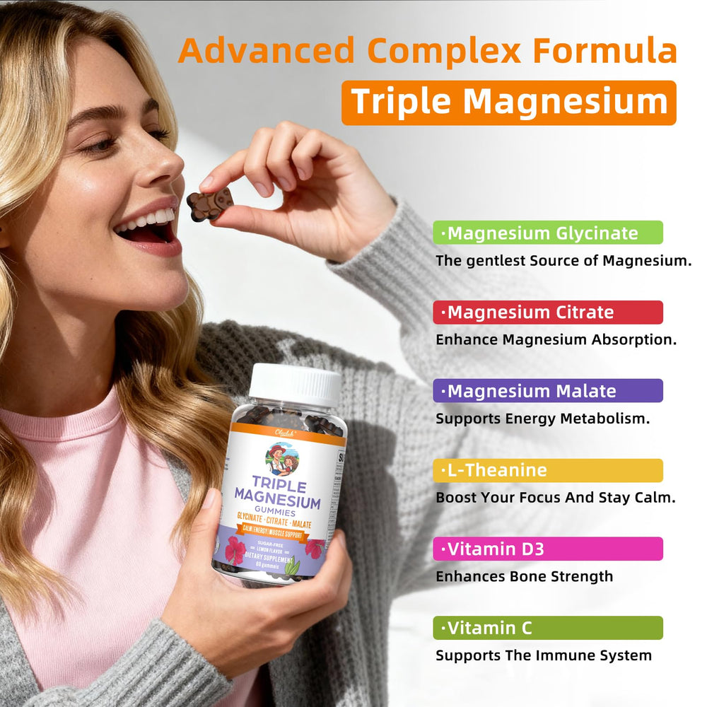 Bottle of magnesium glycinate gummies 60 count on surface