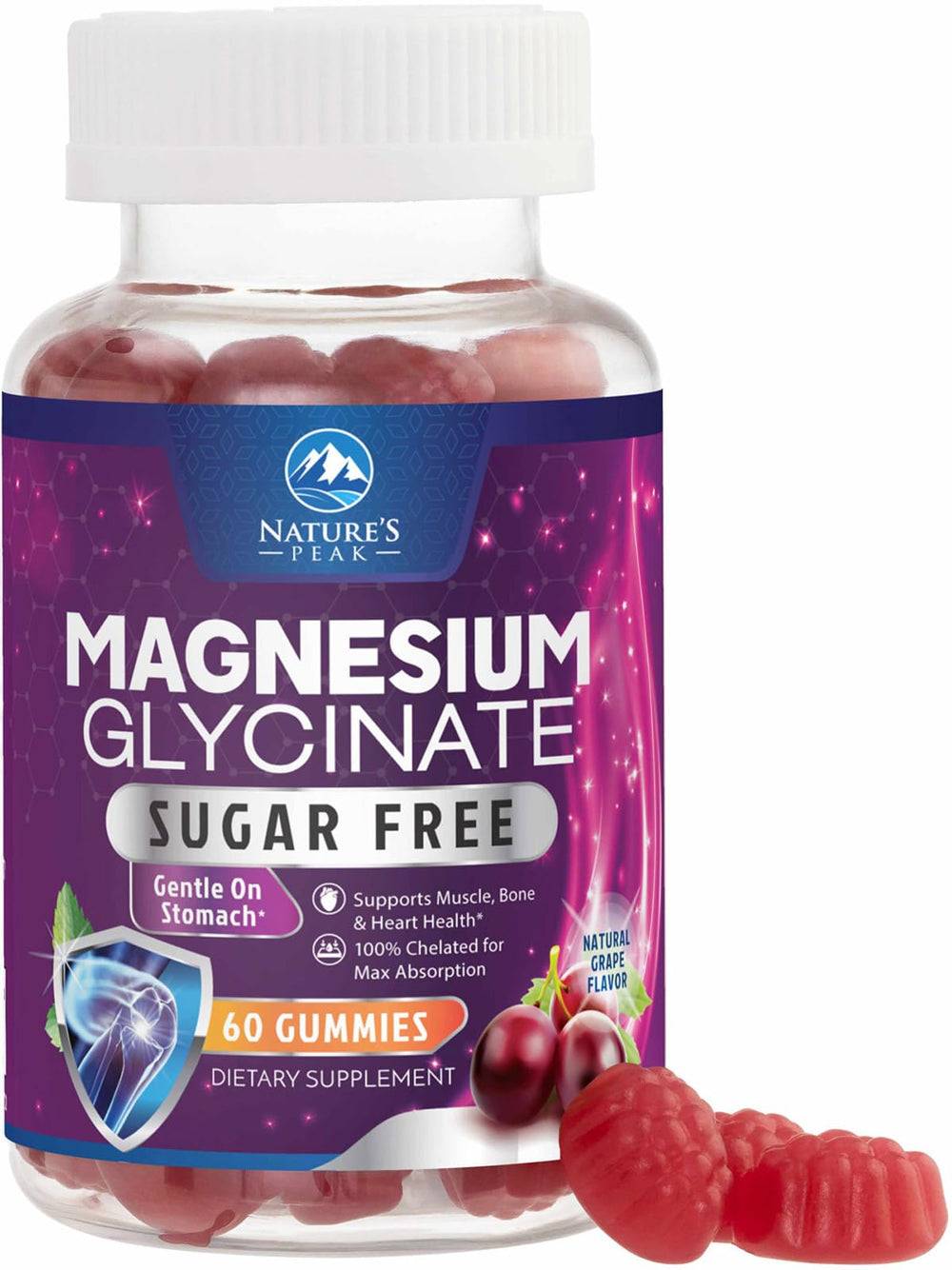 Bottle of Magnesium Glycinate Gummies with grape flavor