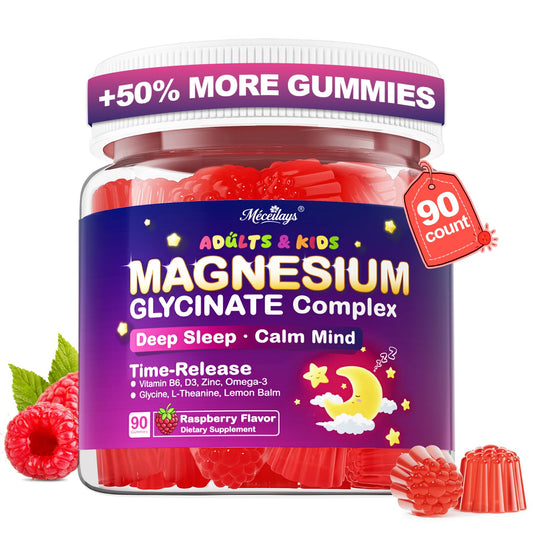 Bottle of raspberry magnesium glycinate gummies, 90 count