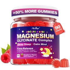 Bottle of raspberry magnesium glycinate gummies, 90 count