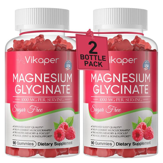 Front view of Magnesium Glycinate Gummies Raspberry flavor bottle