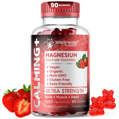 Bottle of Magnesium Glycinate Gummies in strawberry flavor