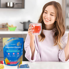 Ingredient panel showing magnesium glycinate, L-Theanine, ashwagandha and vitamin D3