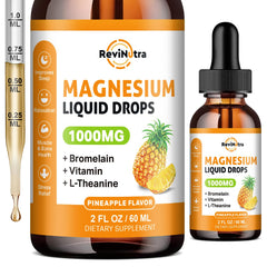 Bottle of magnesium glycinate liquid drops with pineapple label