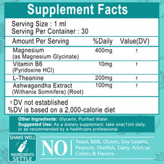 Non-GMO and gluten-free label on Magnesium Glycinate Liquid Drops bottle