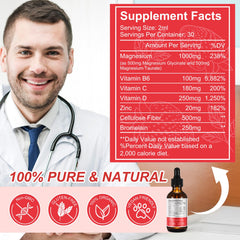 Strawberry flavored Magnesium Glycinate Liquid bottle close up