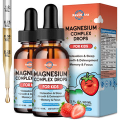 Bottle of Strawberry Magnesium Glycinate Drops for Kids with calcium, zinc, D3/K2