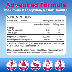Back nutrition panel of Magnesium L-Threonate Gummies