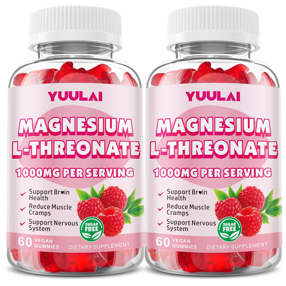 Pack shot of 2-pack Magnesium L-Threonate Gummies Raspberry flavor, 60 count