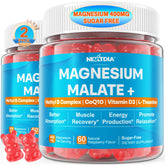 Two-pack bottle of Magnesium Malate Gummies with servings