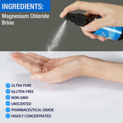 Hand applying magnesium oil spray to skin