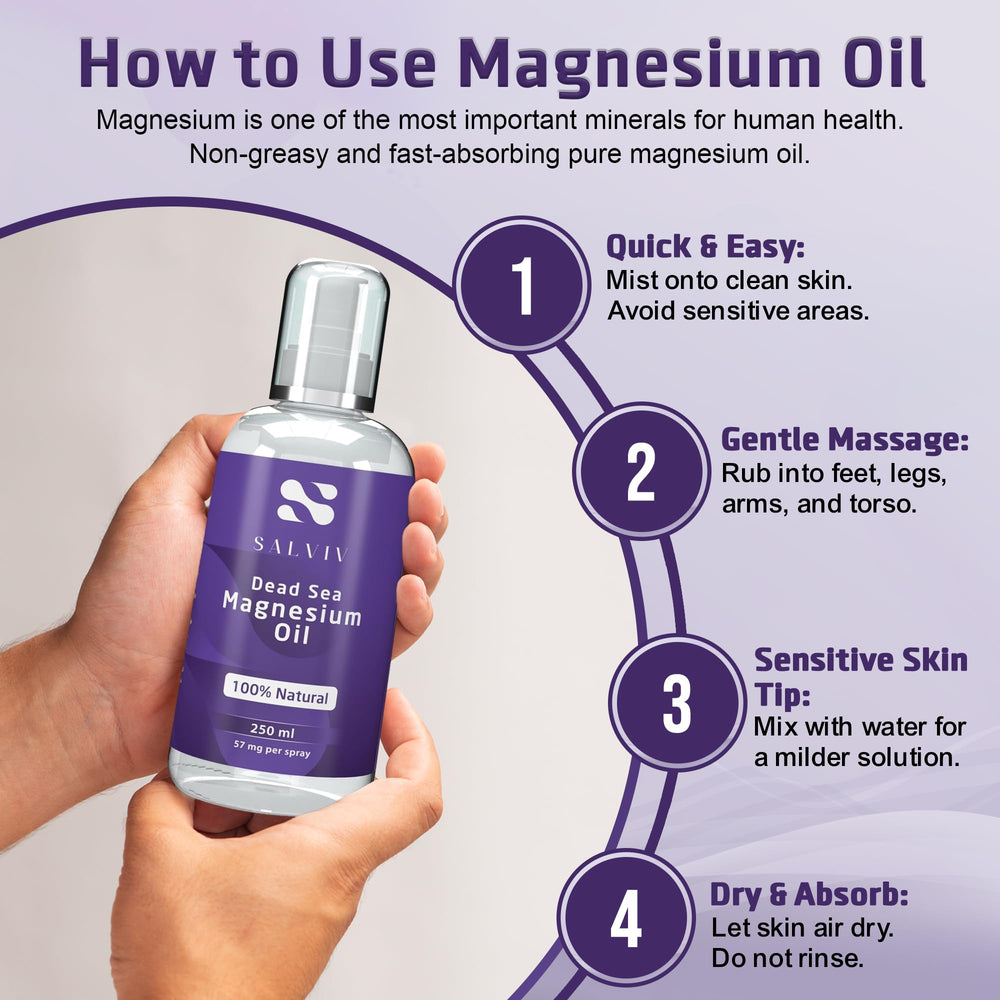 Person applying magnesium oil spray to skin