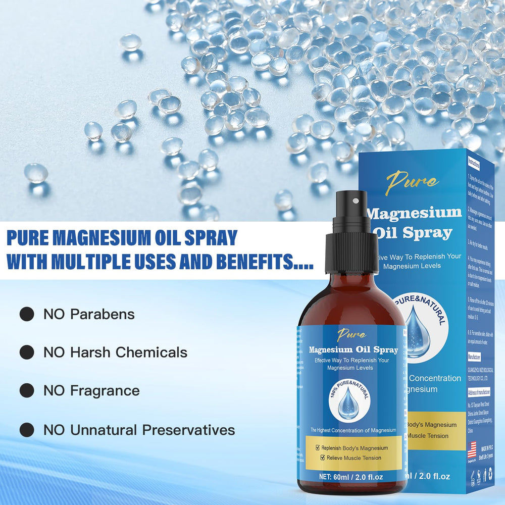 Person spraying magnesium oil on skin for easy use