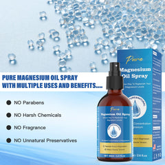 Person spraying magnesium oil on skin for easy use