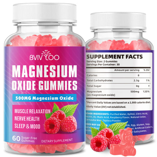 Bottle of Magnesium Oxide 500mg Gummies Raspberry – vegan