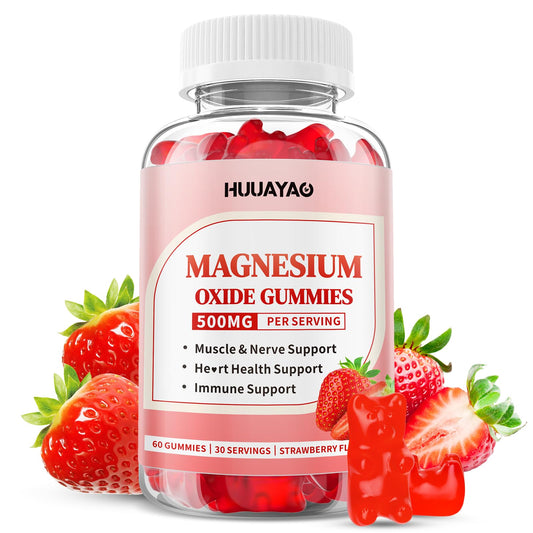 Front view of Magnesium Oxide Gummies bottle (500mg) – 60 count