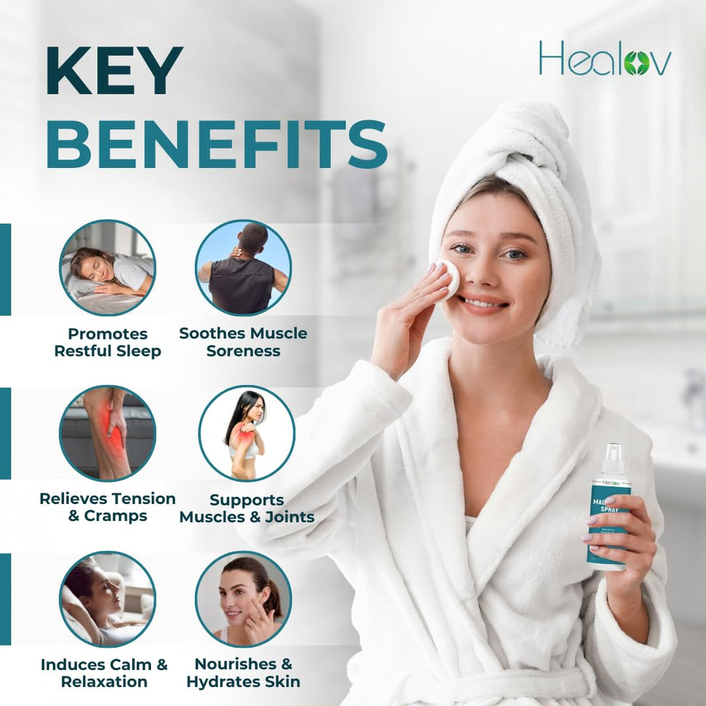 Applying magnesium oil spray to the skin