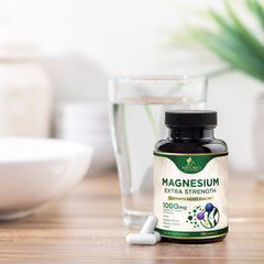 Magnesium supplement capsules close-up