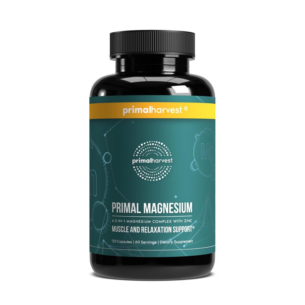 Bottle of Primal Harvest Magnesium Supplement Complex 310mg with 120 capsules