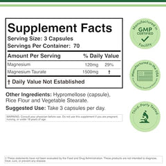 Magnesium Taurate supplement bottle back label