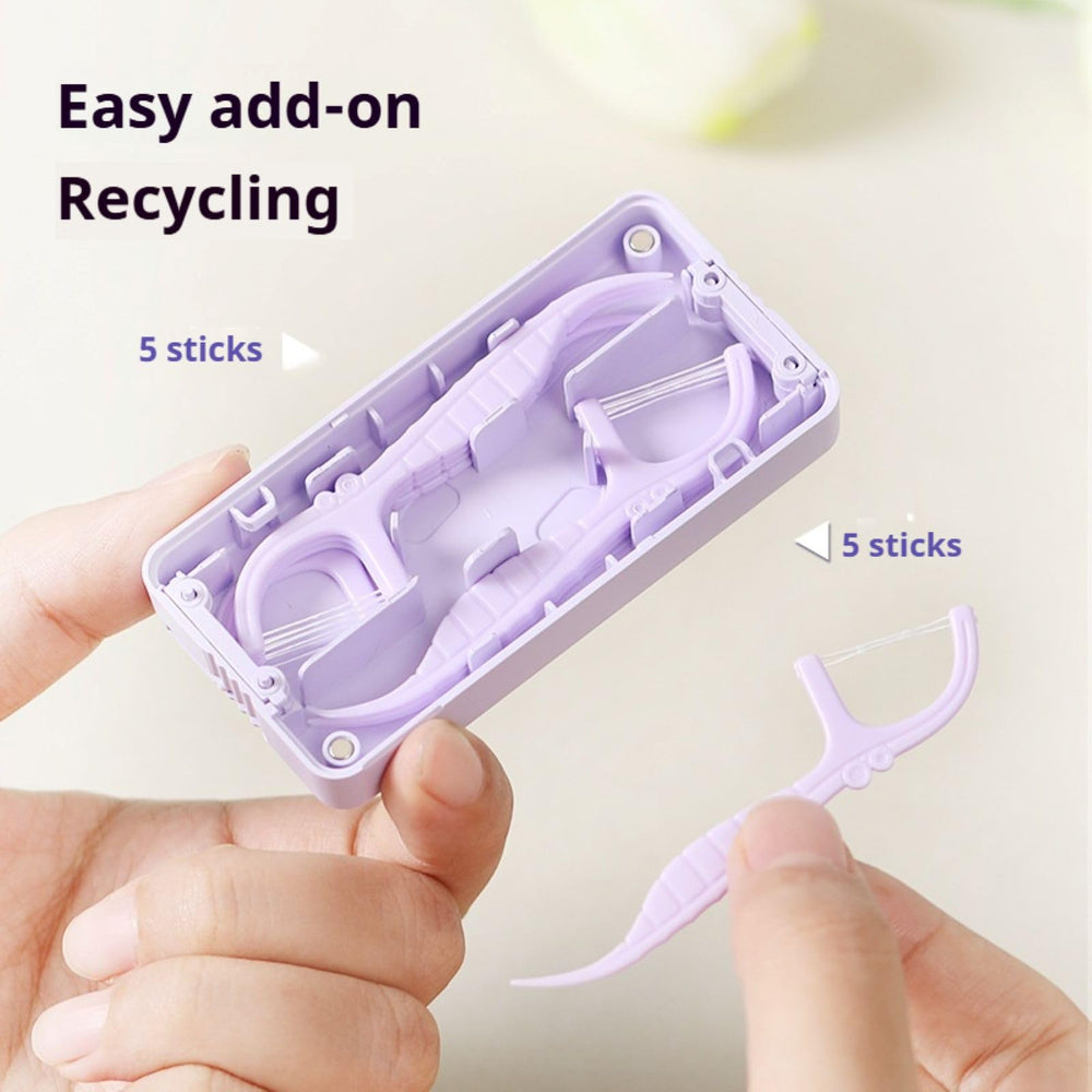 Magnetic snap closure on mint green floss case