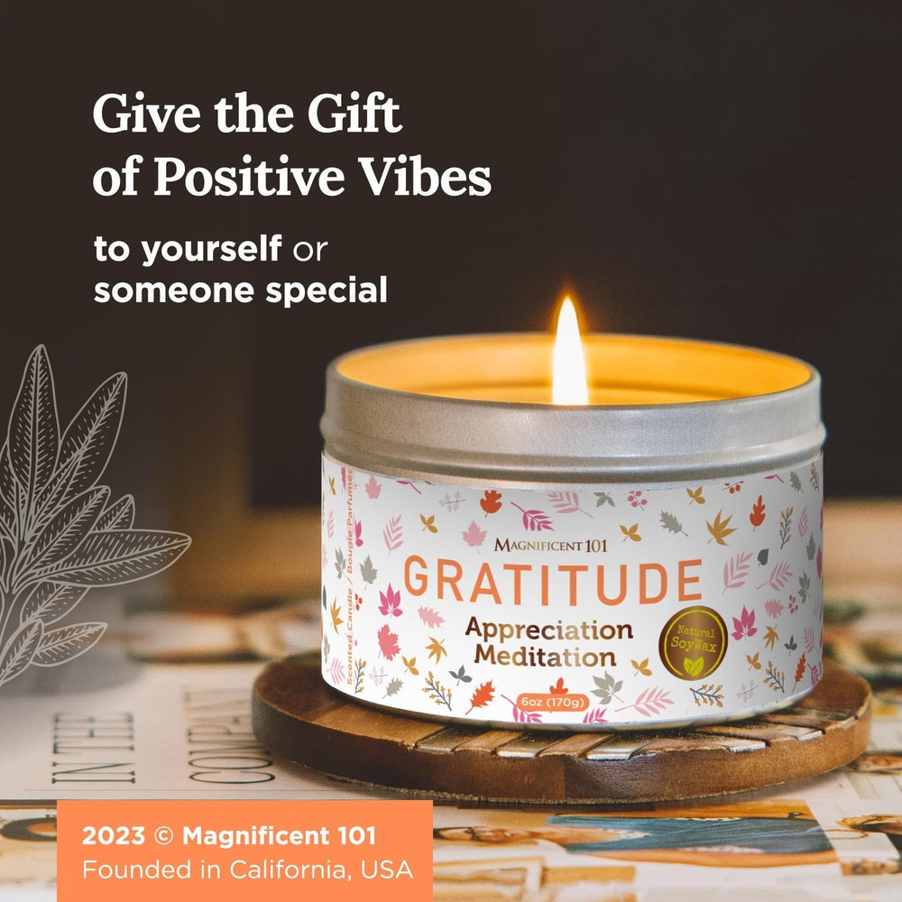 Magnificent 101 Gratitude Candle packaging and gift-ready box