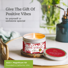 Lifestyle scene showing a calming ambiance with the candle burning