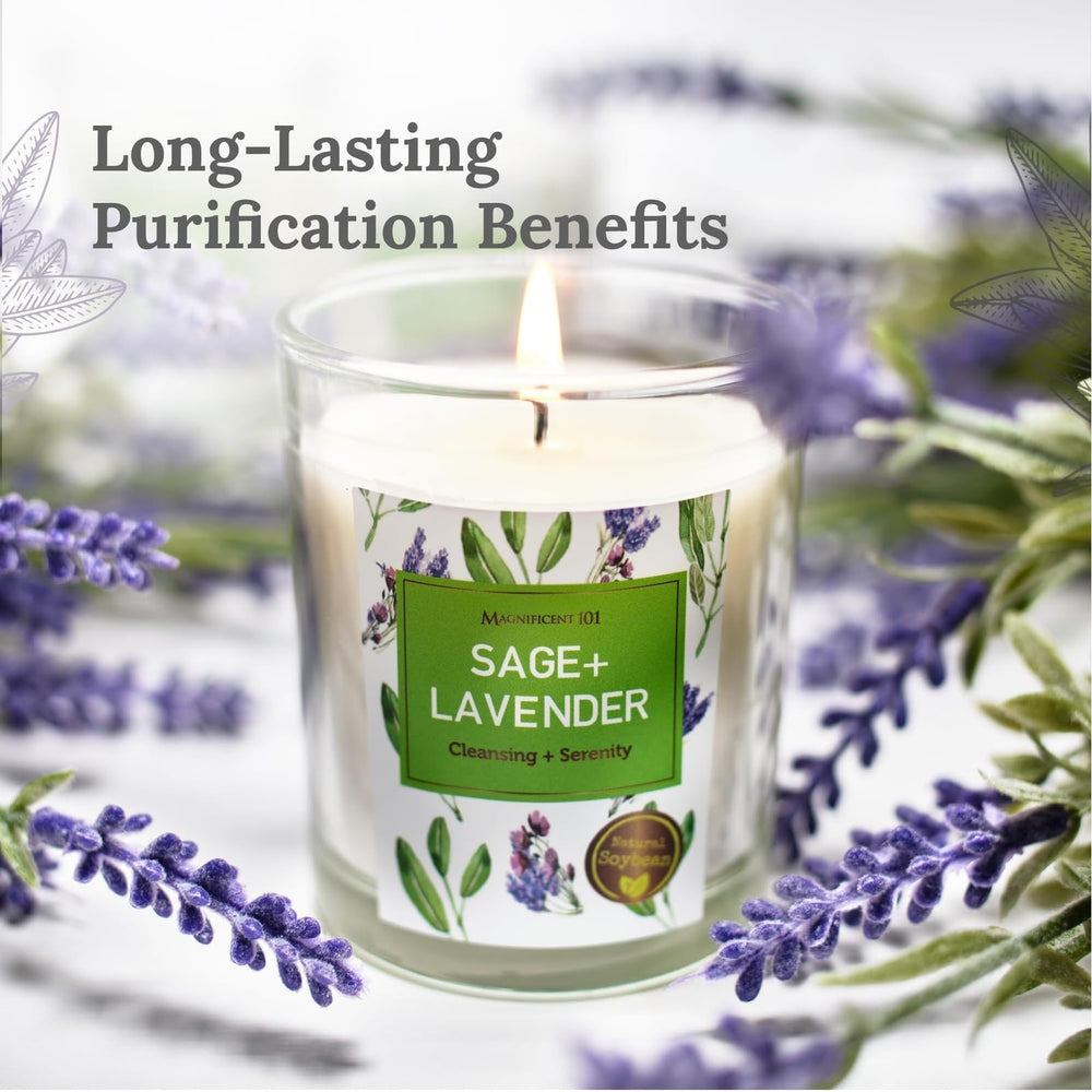 Close-up of sage and lavender candle jar, 3.5 oz, pure soy wax